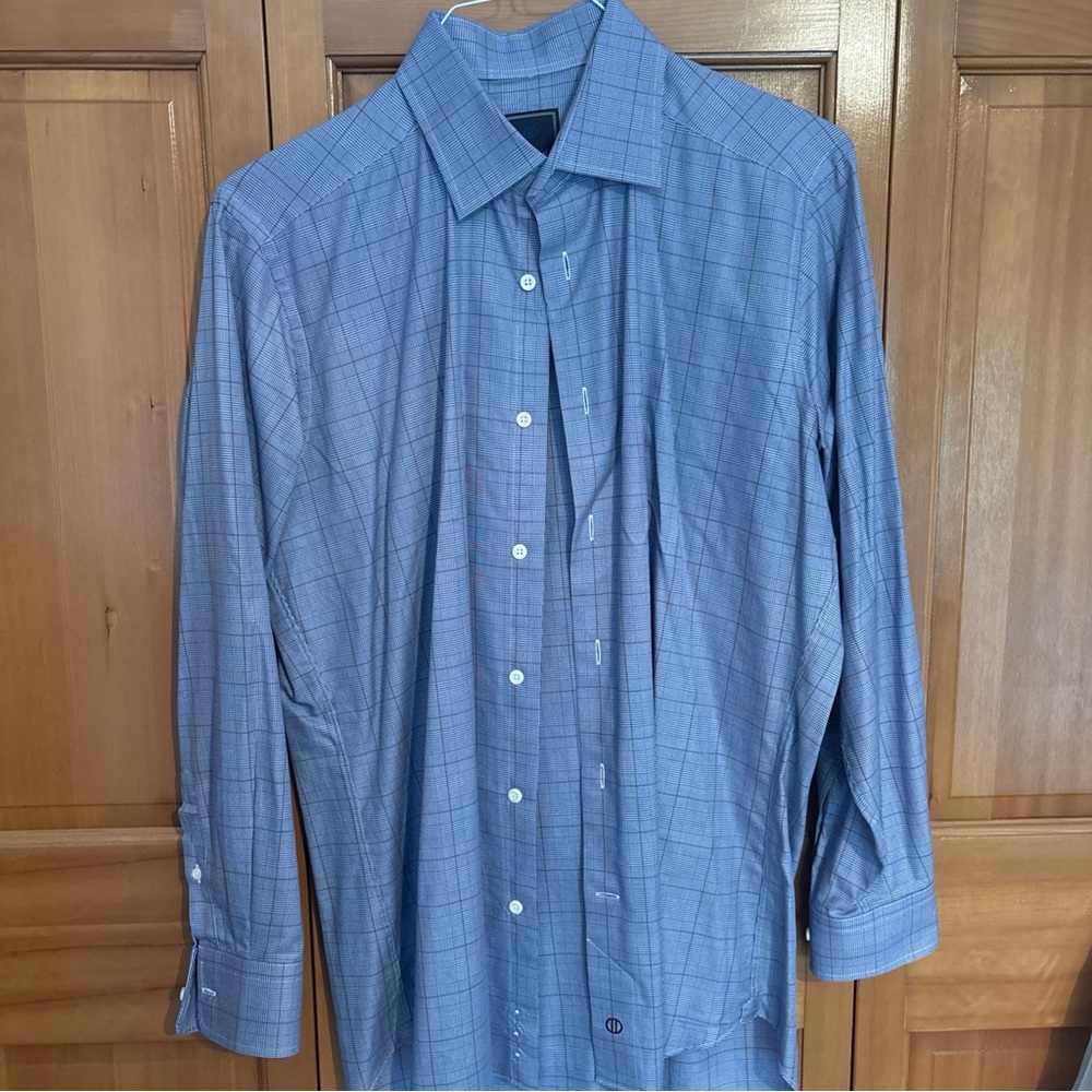 David Donahue Blue Plaid Dress Shirt